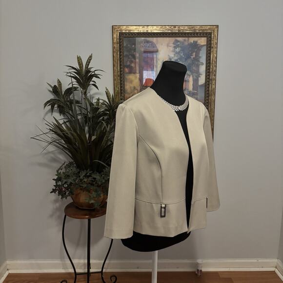 Maya Brooke Women’s Beige Open Front Jacket Size 12 – 3/4 Sleeve Dressy Blazer - Picture 2 of 9